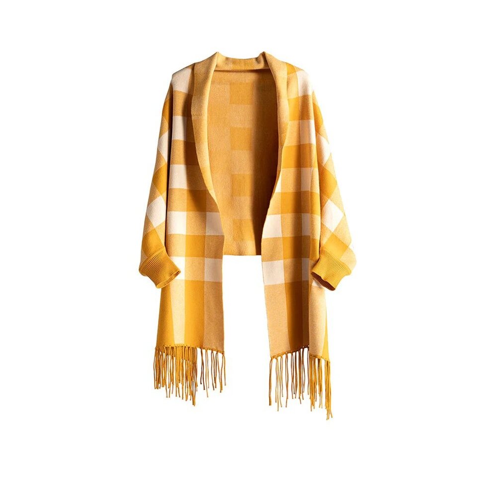 NWT SHIRALEAH Chicago Reeve Yellow Plaid Wrap Shawl